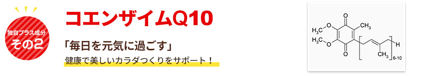 コエンザイムQ10「毎日イキイキ!力がみなぎる」エイジングケアにも効果的、カラダ全体に働きかける!