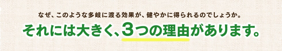 なぜ、このような多岐に渡る効果が、健やかに得られるのでしょうか。それには大きく、3つの理由があります。